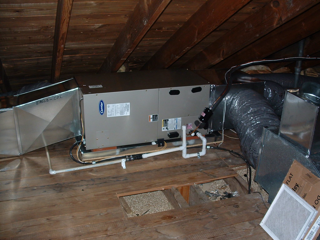 HVAC air handler unit in attic installation